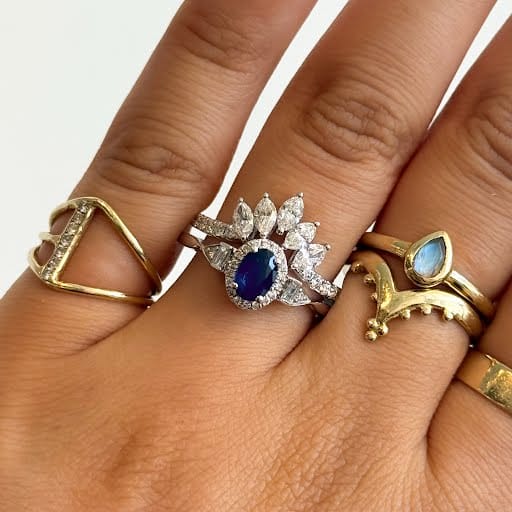 Curated Los Angeles RINGS Oval Blue Sapphire Diamond Baguette Ring
