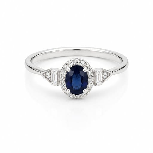 Curated Los Angeles RINGS Oval Blue Sapphire Diamond Baguette Ring