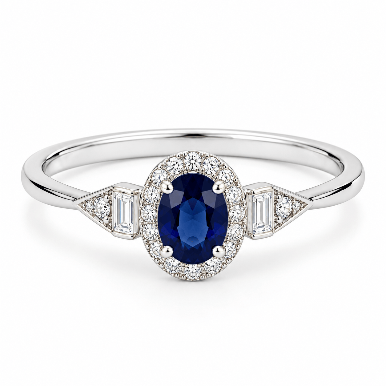 Curated Los Angeles RINGS Oval Blue Sapphire Diamond Baguette Ring