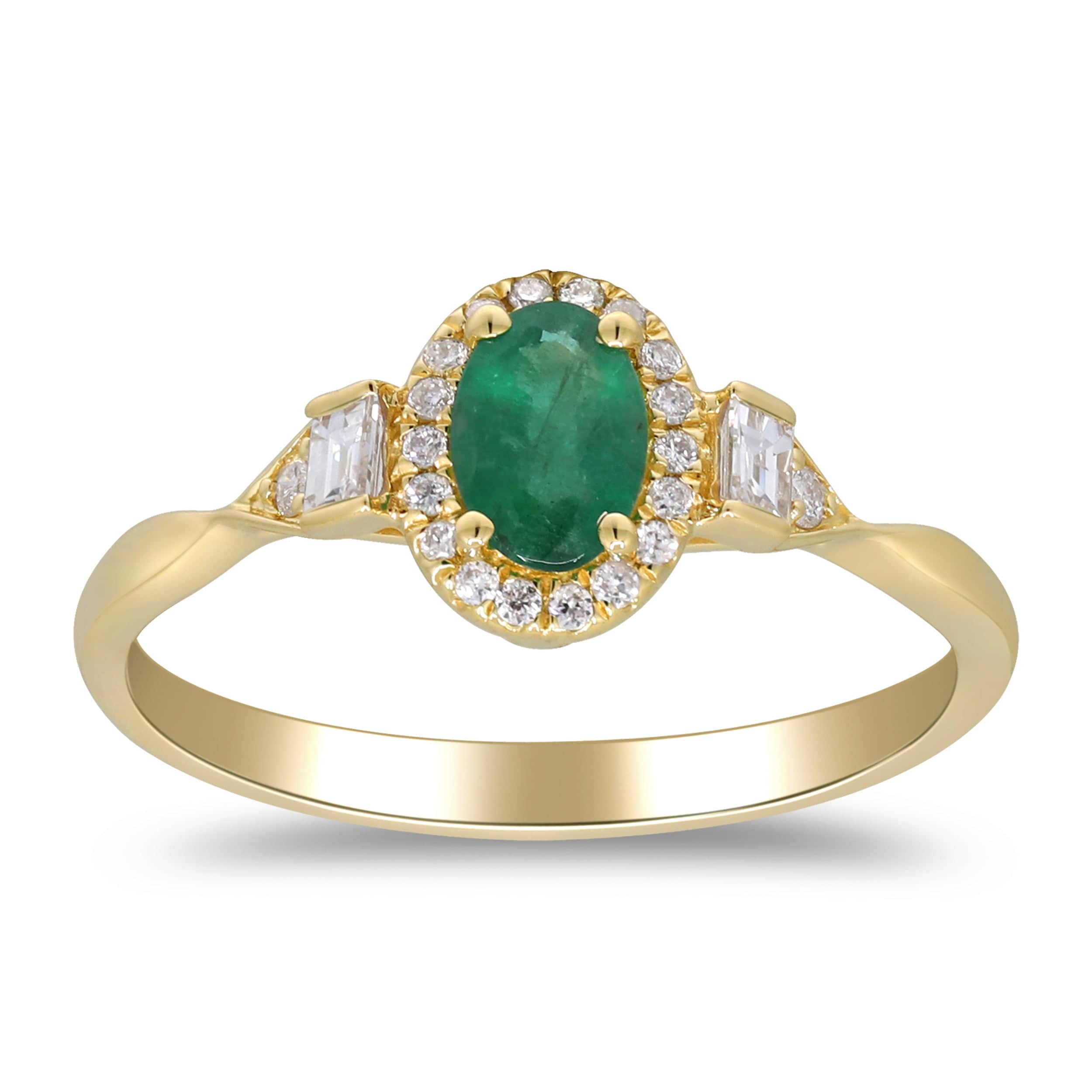 Curated Los Angeles RINGS 4 Oval Emerald and Diamond Halo Ring