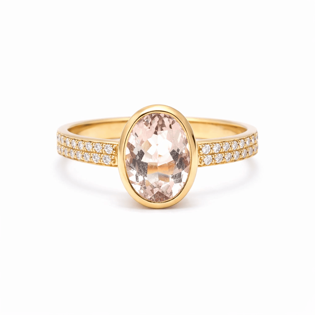 SUNDAR RINGS Oval Morganite Pave Diamond Gold Band