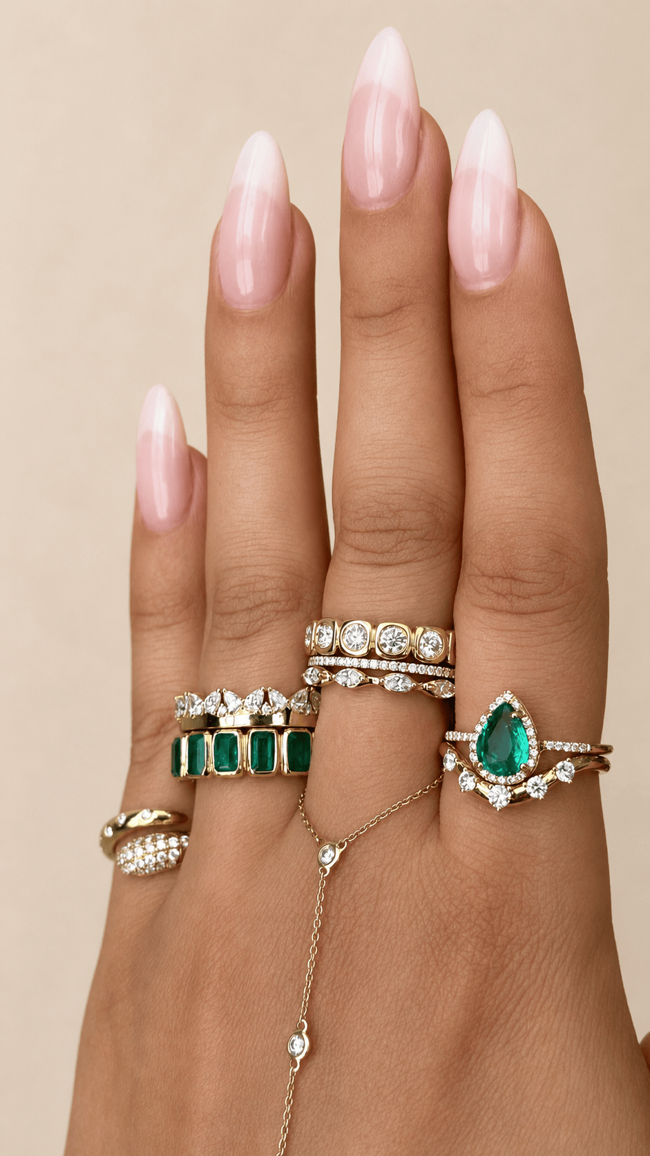 SUNDAR RINGS Pear Emerald Diamond Halo Ring