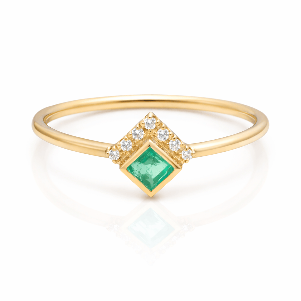 Curated Los Angeles RINGS Princess Cut Emerald Pave Diamond Ring