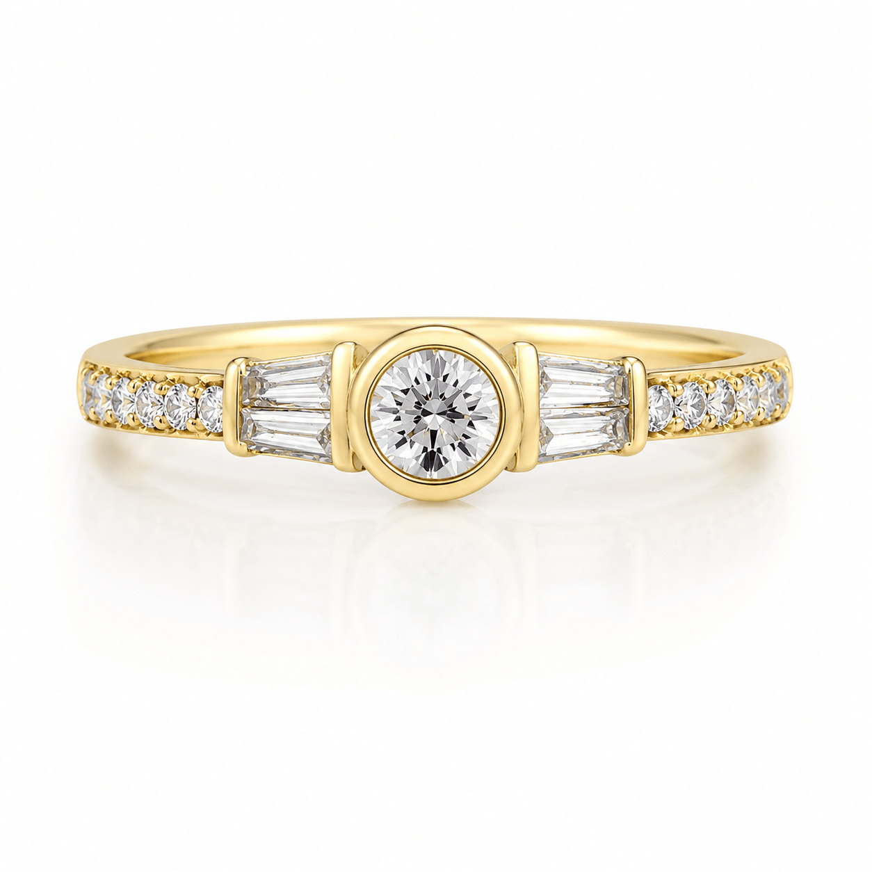 Curated Los Angeles RINGS Round Bezel Diamond Ring with Tapered Baguettes