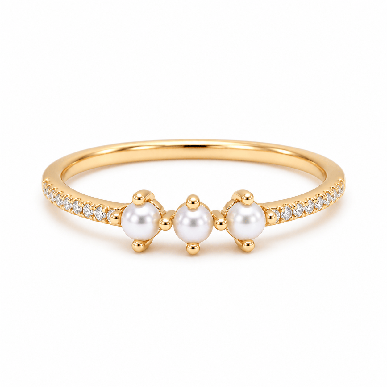 Amazing Grace RINGS Three Tiny Pearl Diamond Pave Ring