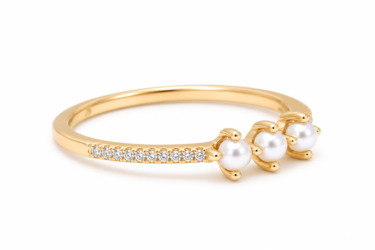 Amazing Grace RINGS Three Tiny Pearl Diamond Pave Ring