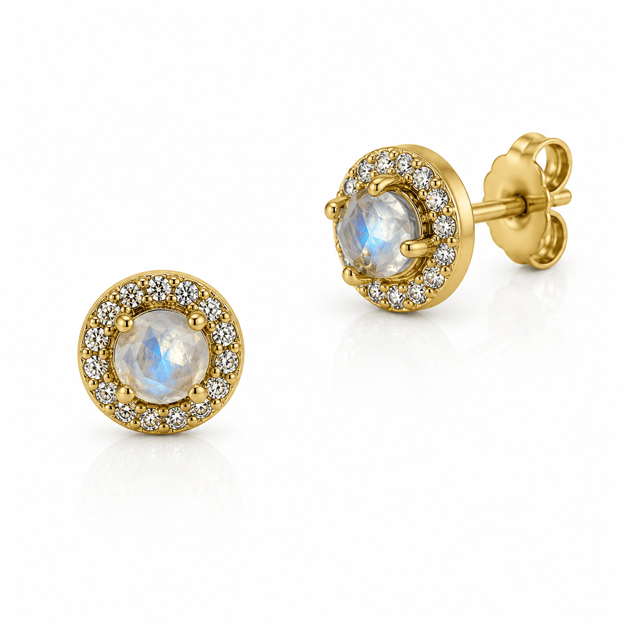 Curated Los Angeles Rosecut Moonstone Diamond Halo Studs