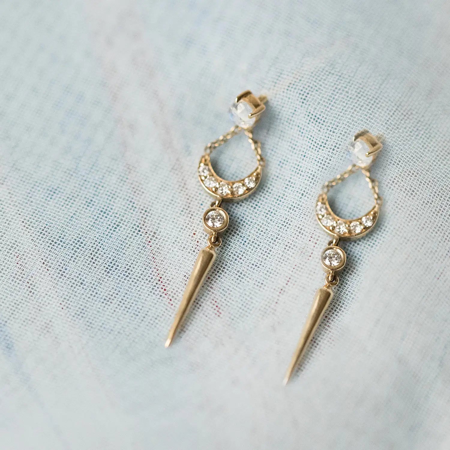 Sacred Geometry Moonstone Diamond Earring