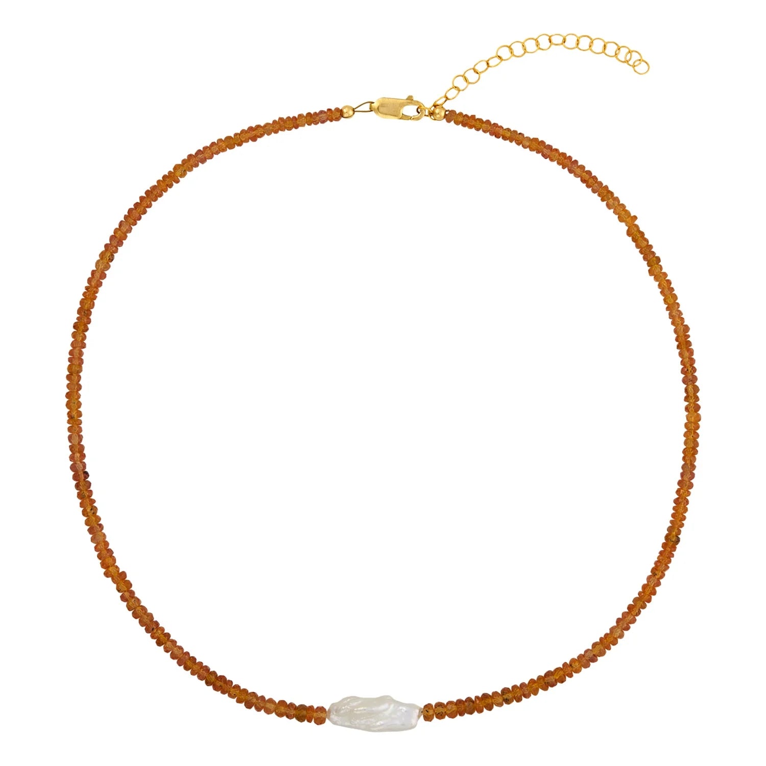 Orange Sapphire with Pearl Bar Necklace