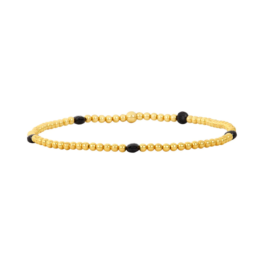 Spinel 2mm Yellow Gold Round Bead Bracelet