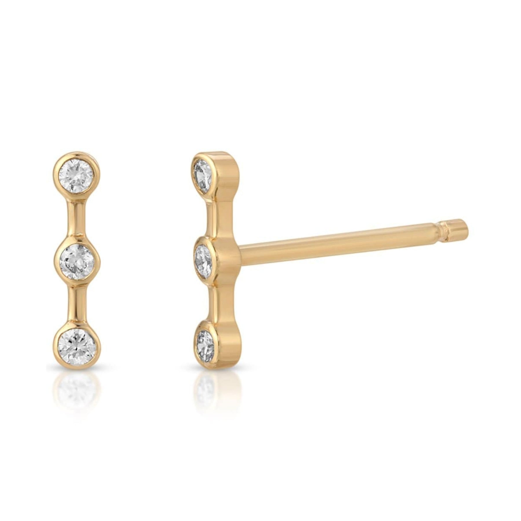 Three Diamond Bezel Line Studs
