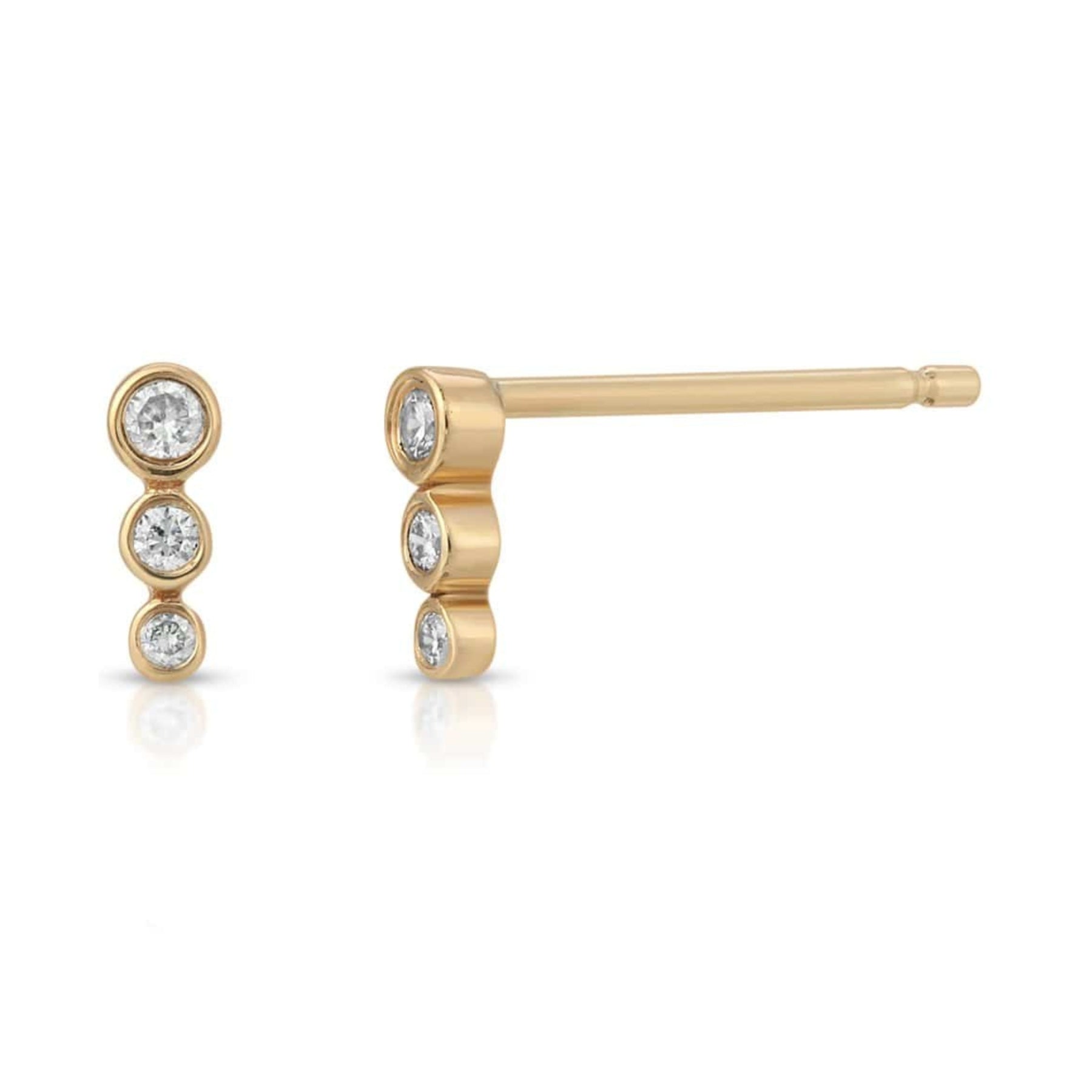 Three Diamond Graduated Size Bar Studs