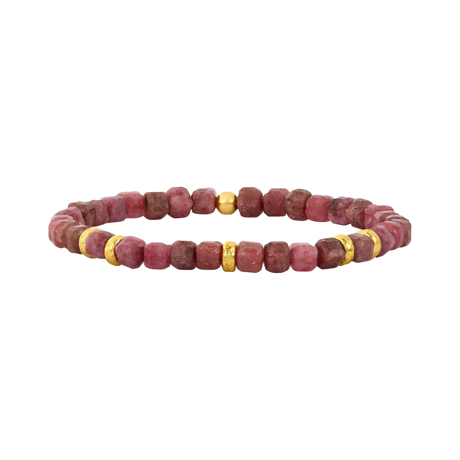 5mm Thulite and Gold Rondelle Pattern Bead Bracelet