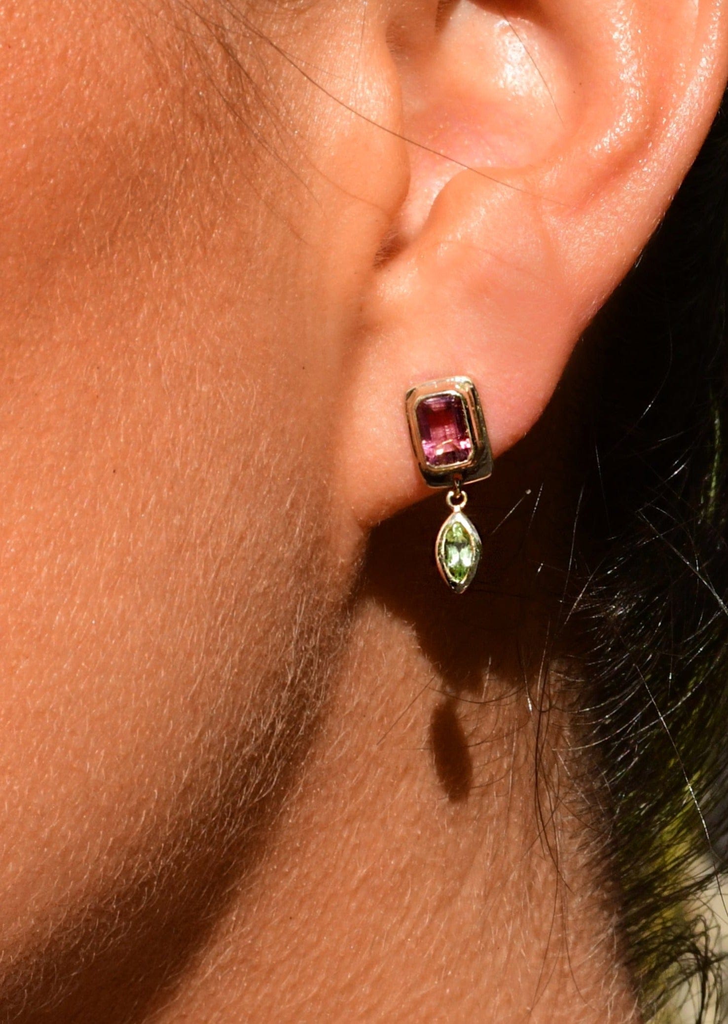 Christina Magdolna Tiny Raindrop Earrings in Pink Tourmaline