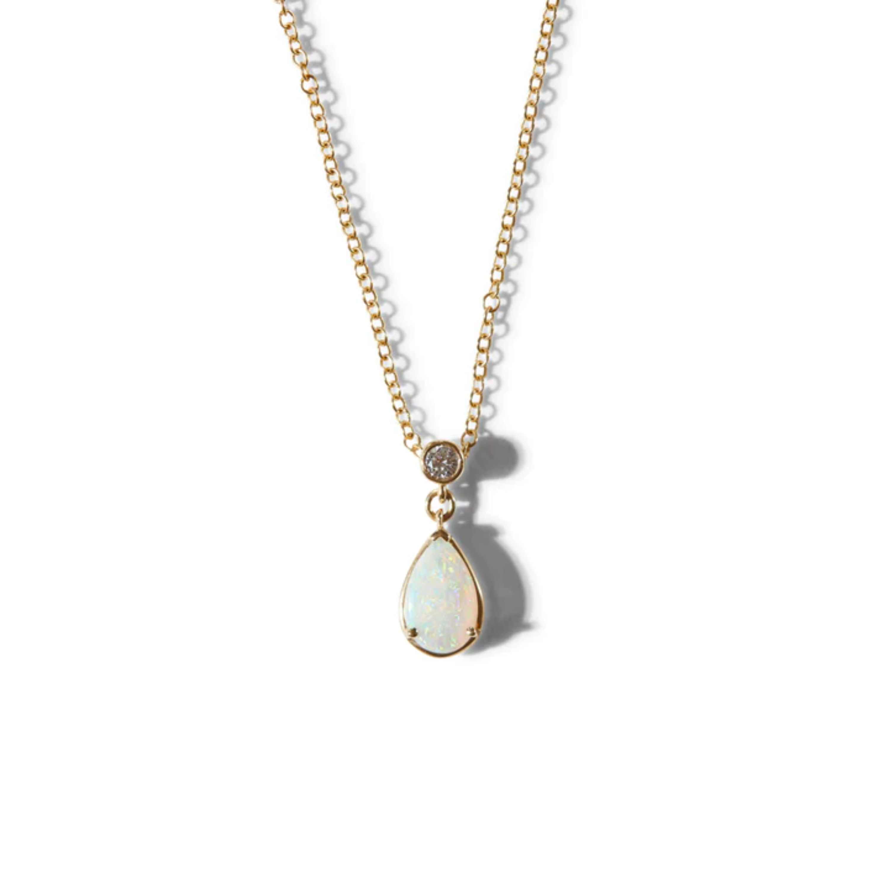 Water Drop Opal and Single Diamond Necklace