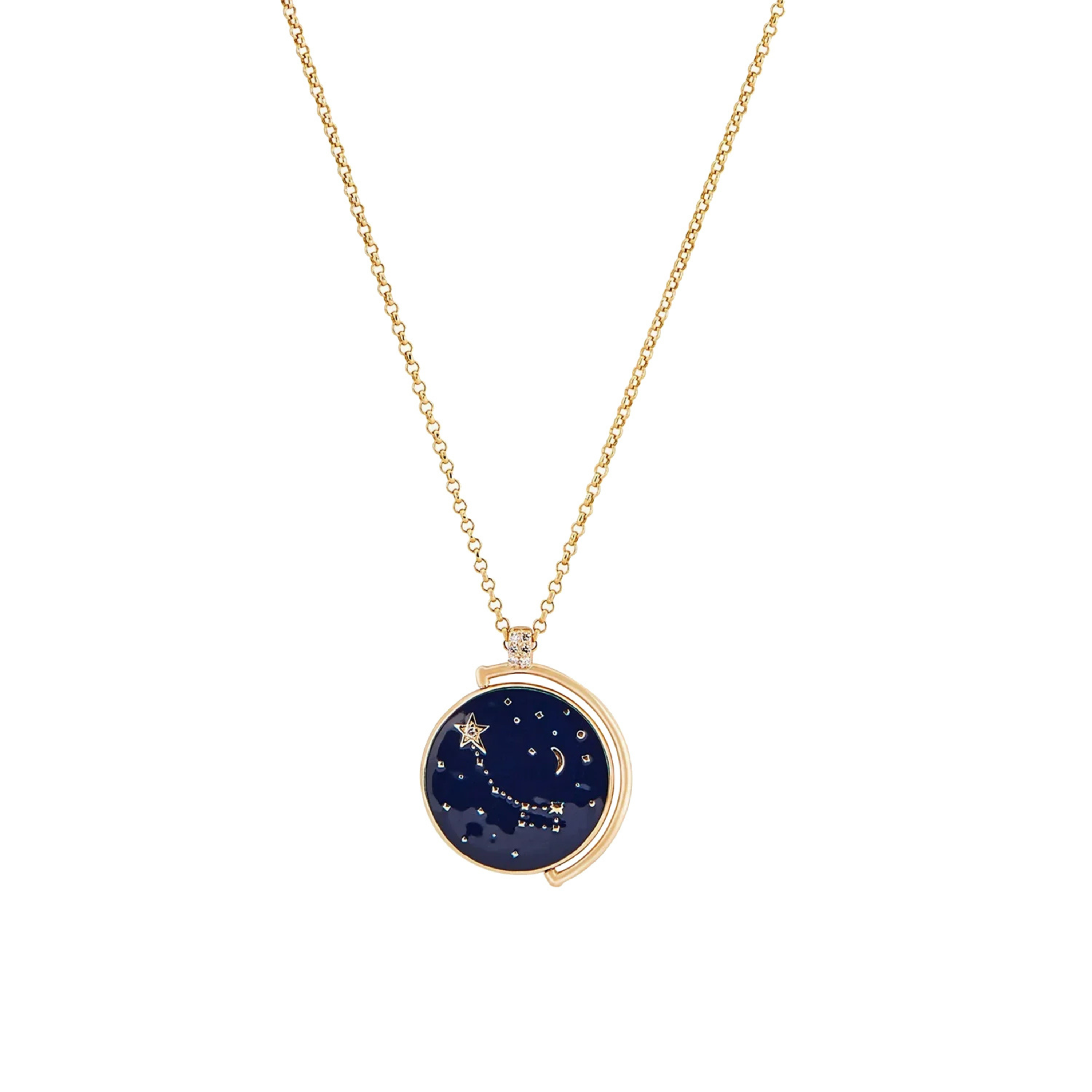 Polaris Enamel and Diamond Flip Pendant Necklace