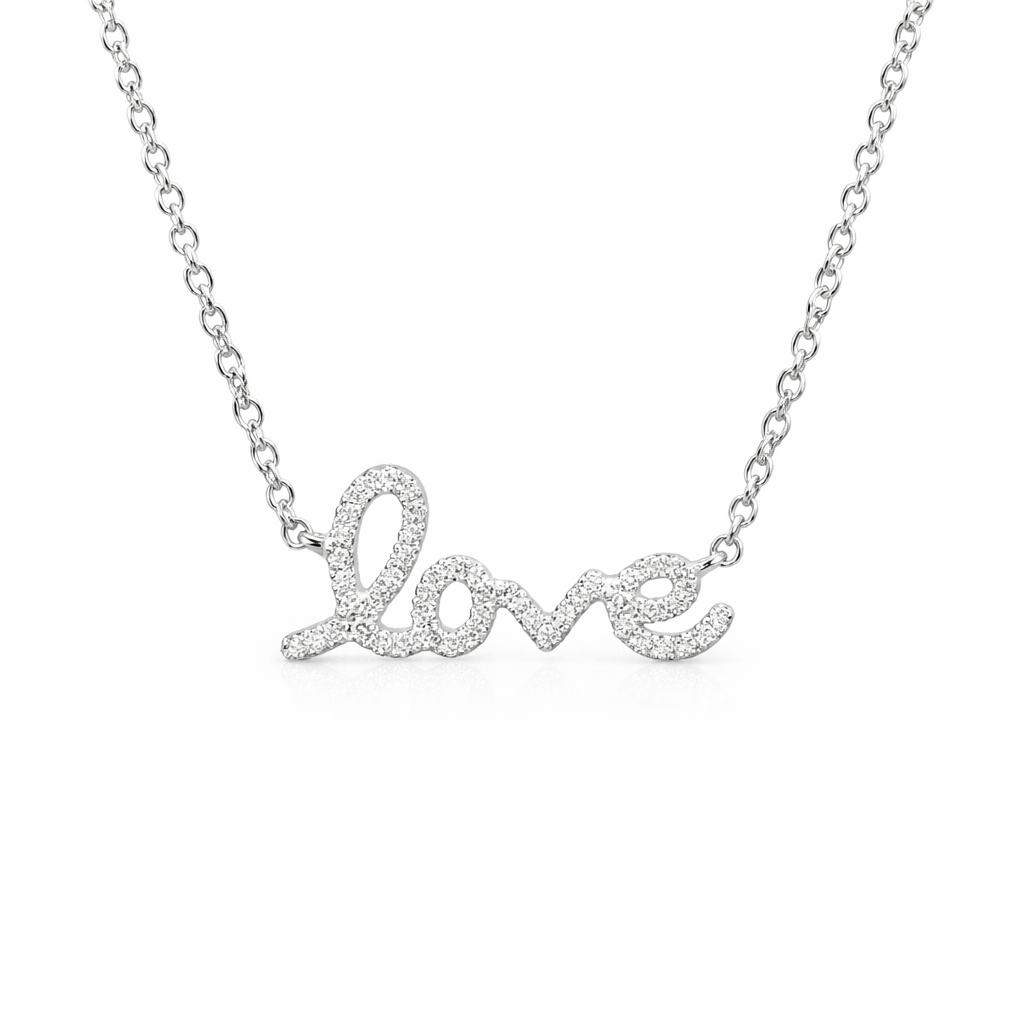 Curated Los Angeles White Gold Love Script Necklace
