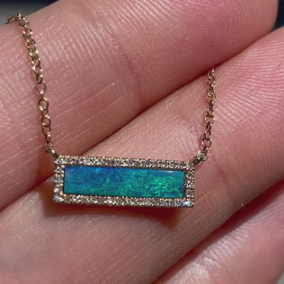 Rectangle Opal Pave Diamond Necklace