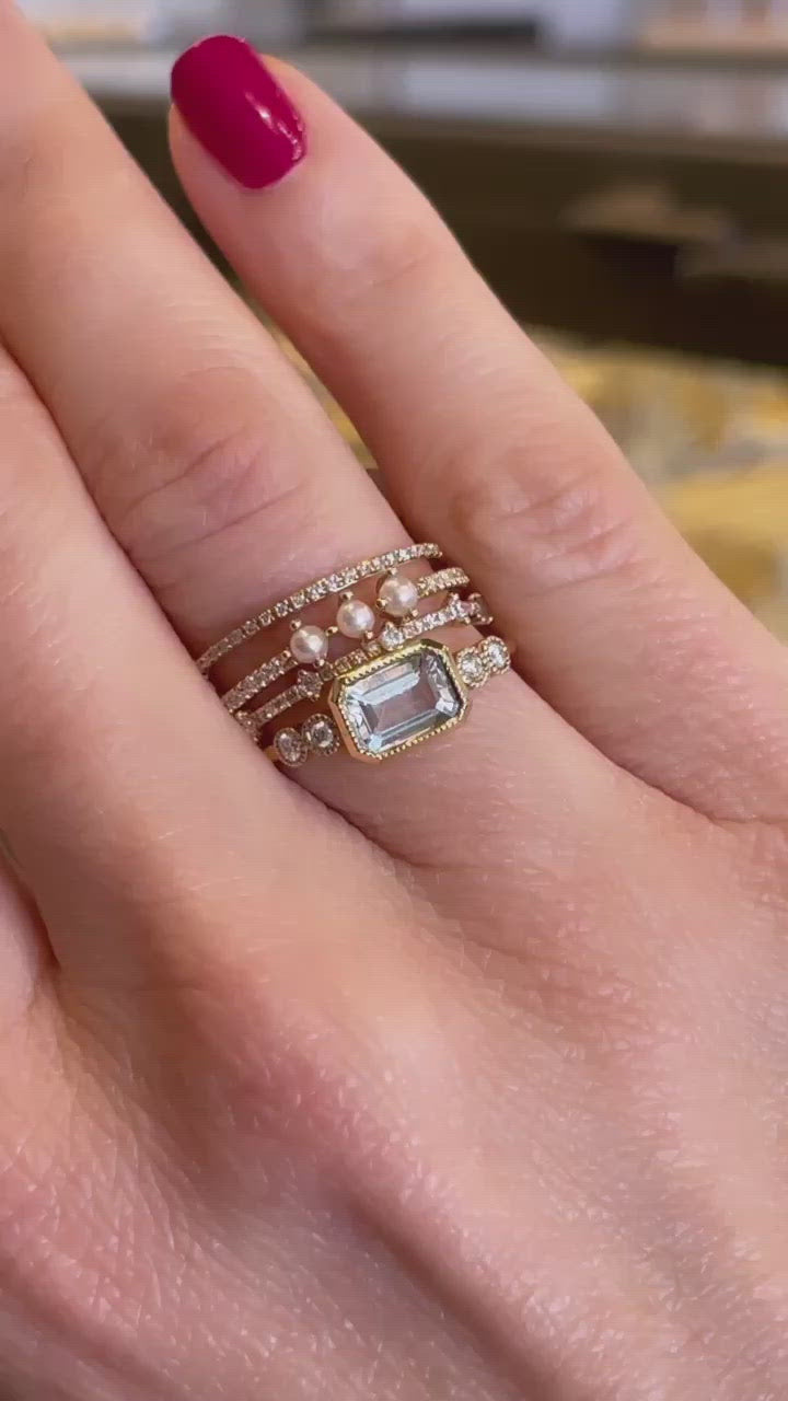 Three Tiny Pearl Diamond Pave Ring