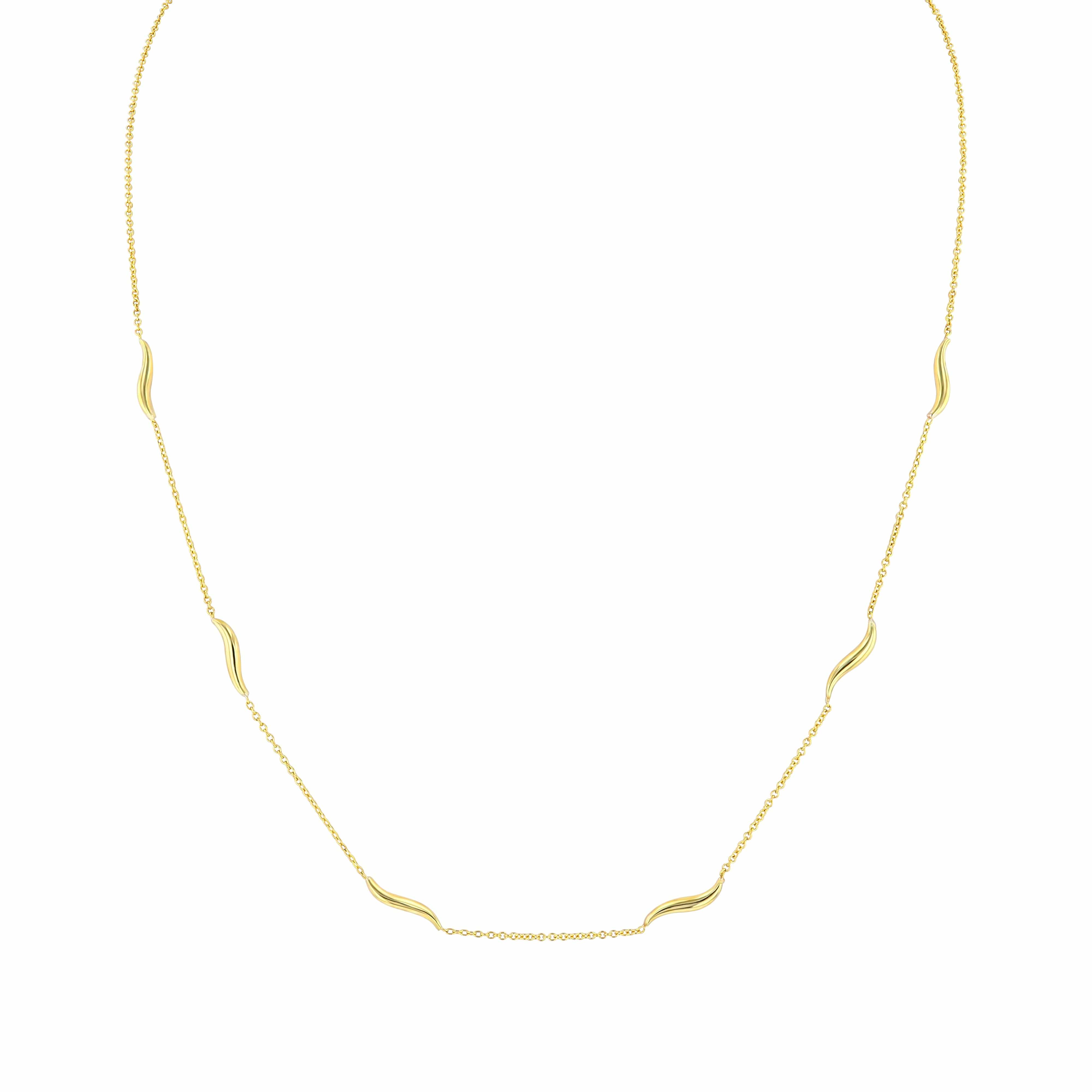 Mini Ribbon Yellow Gold Station Chain Necklace Elizabeth Jane Atelier Fine Jewelry