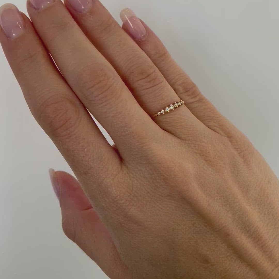 Seven Diamond Delicate Gold Stacking Ring