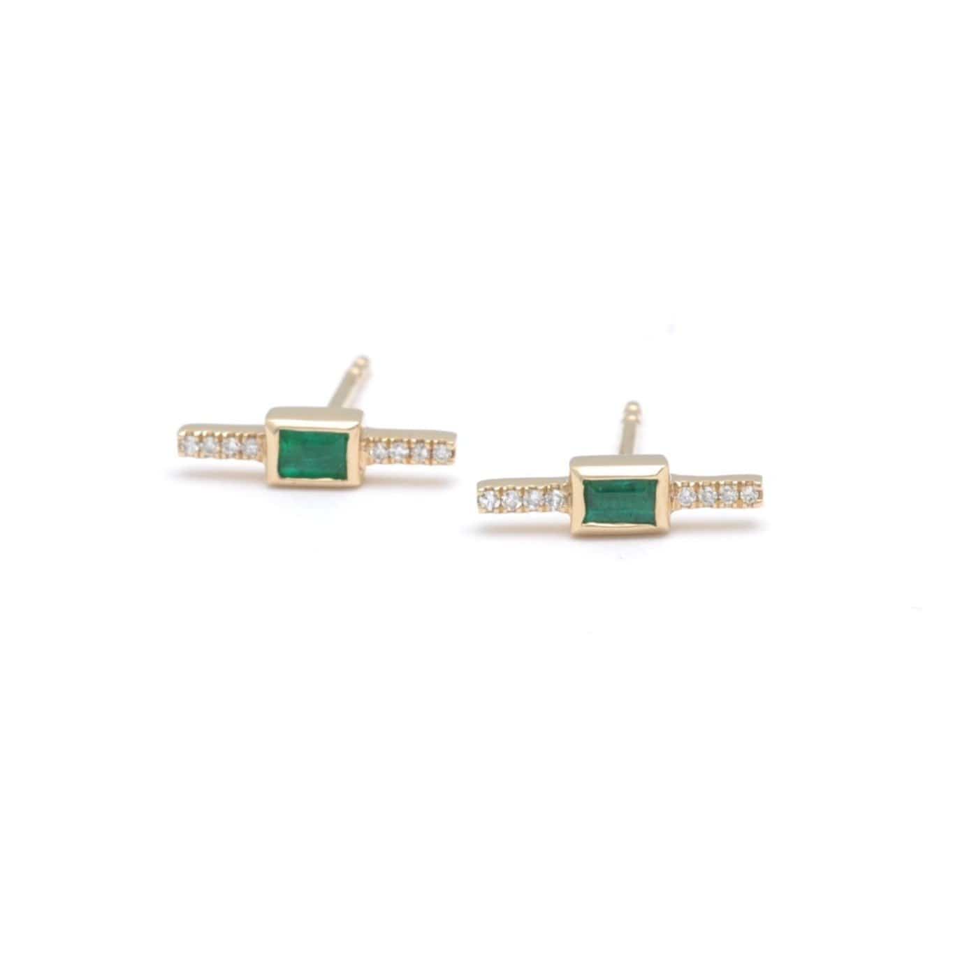 Emerald Pave Bar Stud Earrings