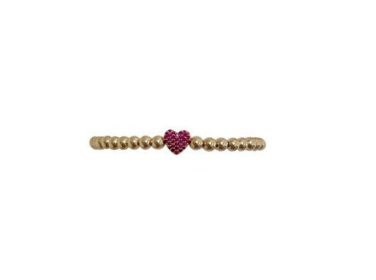 4mm Ruby Heart Gold Bead Bracelet
