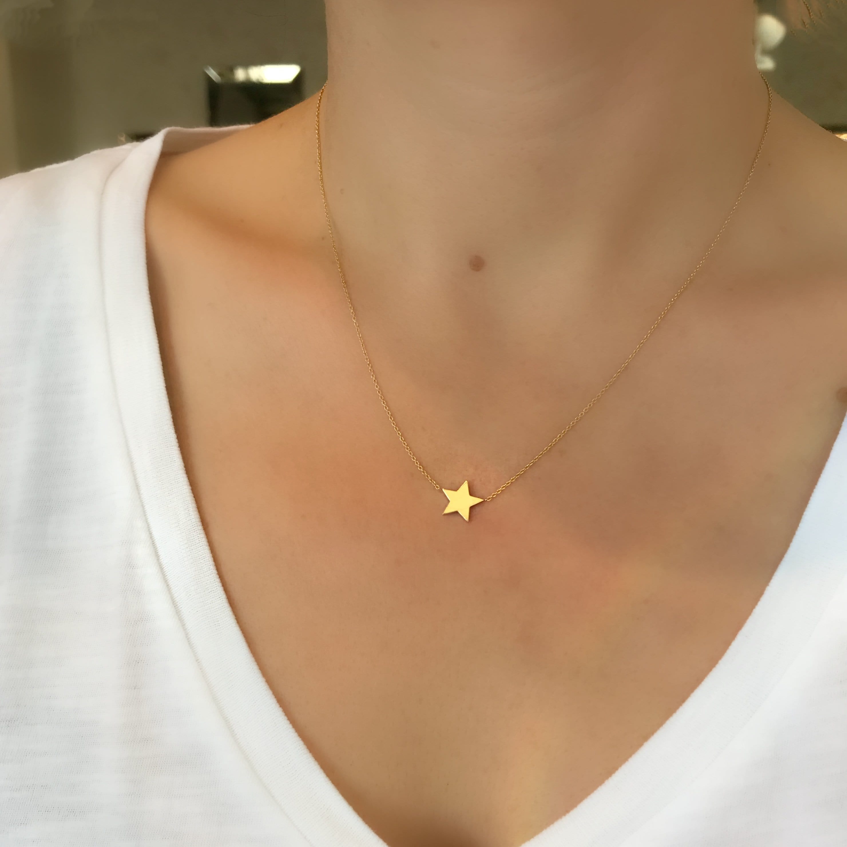 Five Point Gold Star Station Necklace