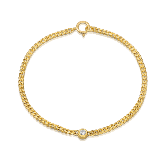 Bezel Center Diamond Curb Link Chain Bracelet