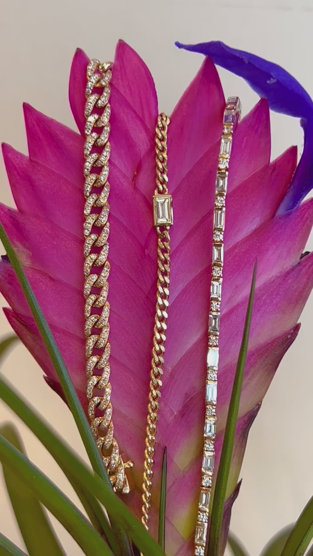 Bezel Baguette Cut Diamond Curb Link Chain Bracelet