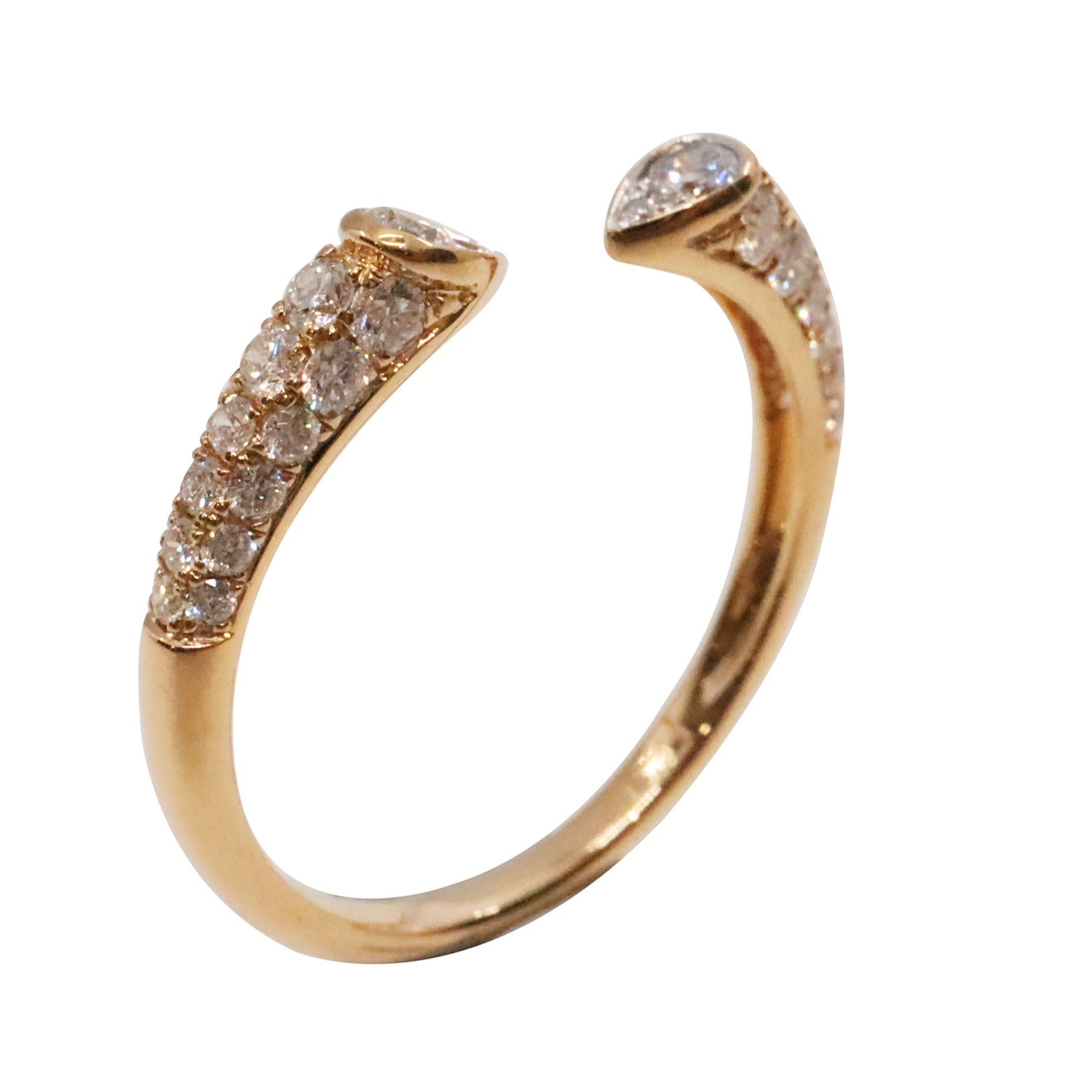 Diamond Pave Open Cuff Ring Teardrop Diamond Tops