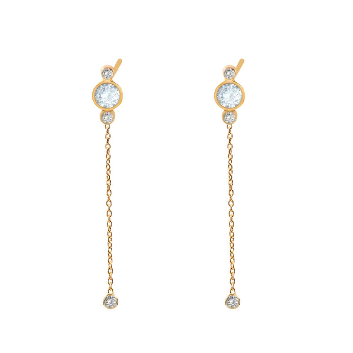 Diamond Aquamarine Long Gold Drop Earrings
