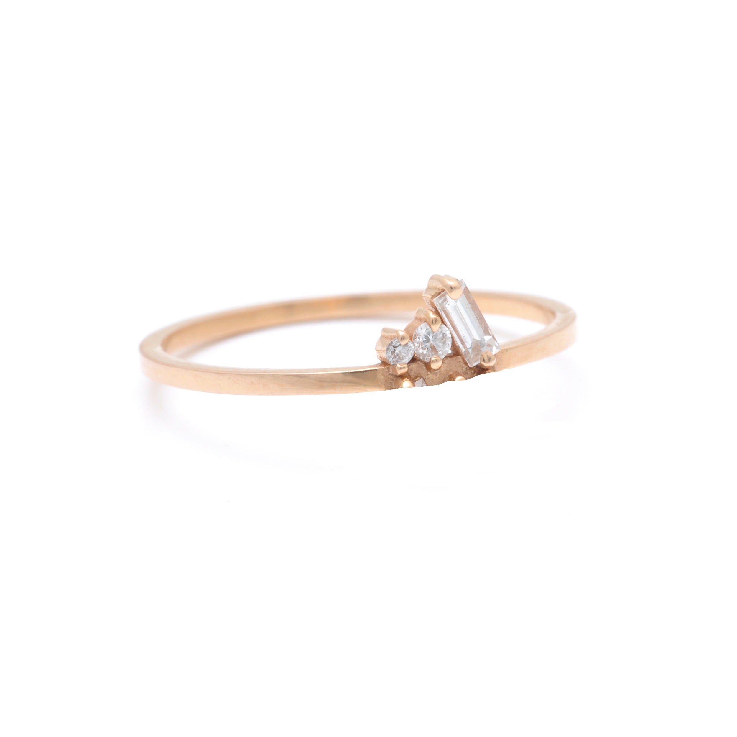 Baguette and Round Diamond Cluster Rose Gold Ring