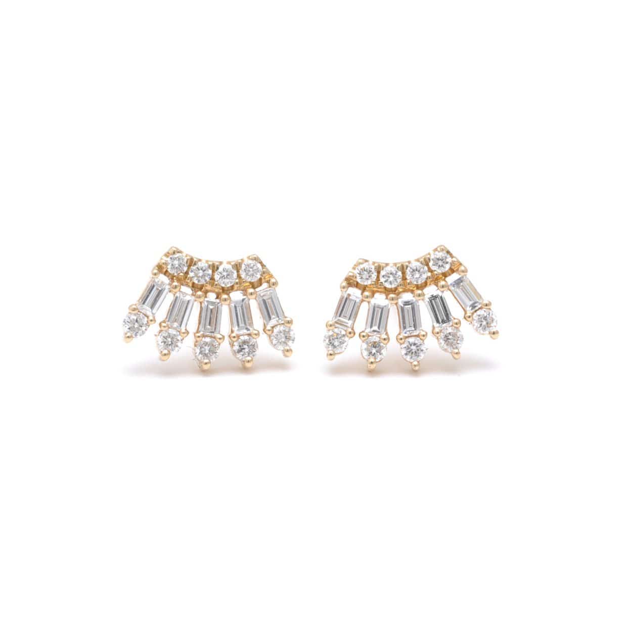 Baguette and Round Diamond Fan Earrings