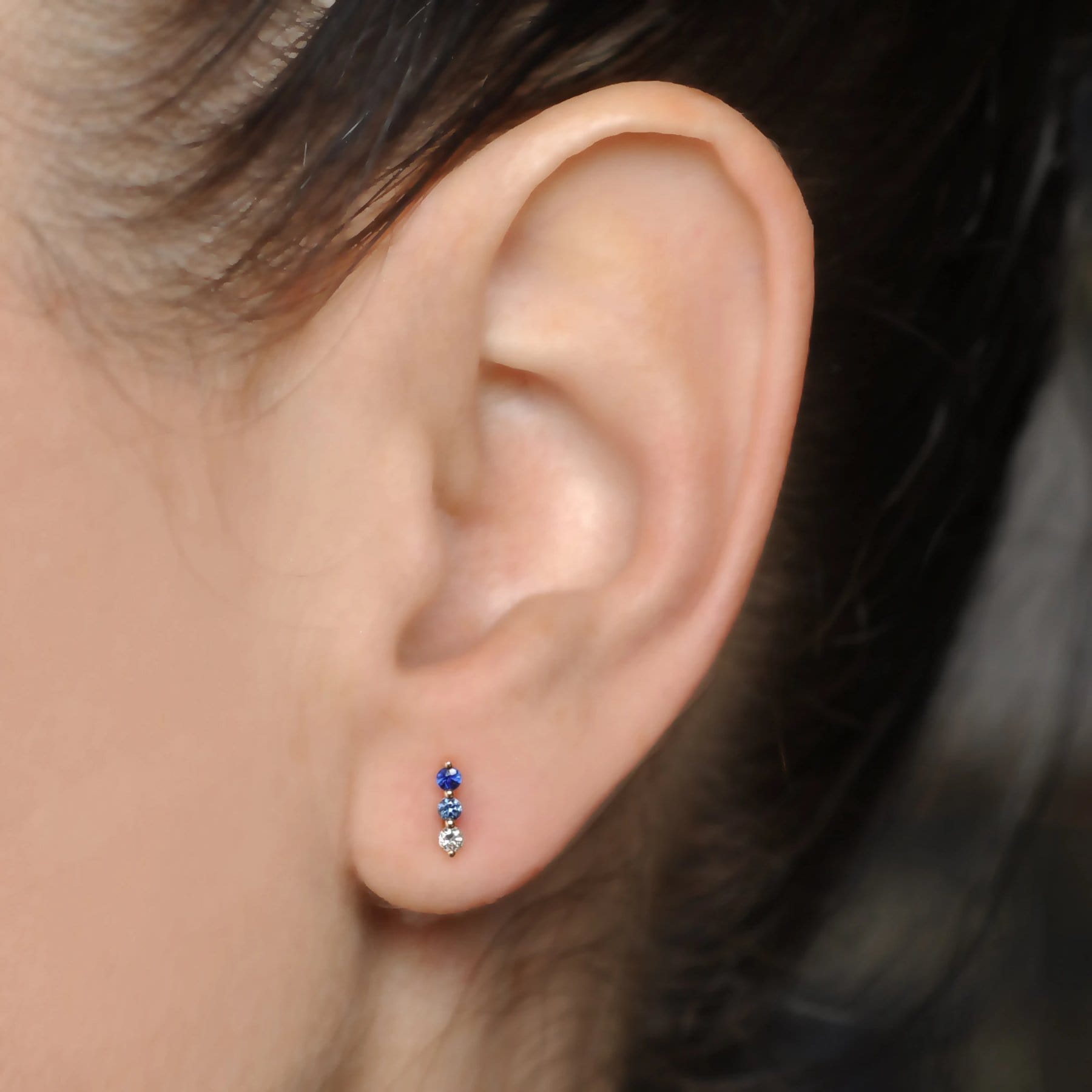 Sapphire Diamond Bar Stud Earrings