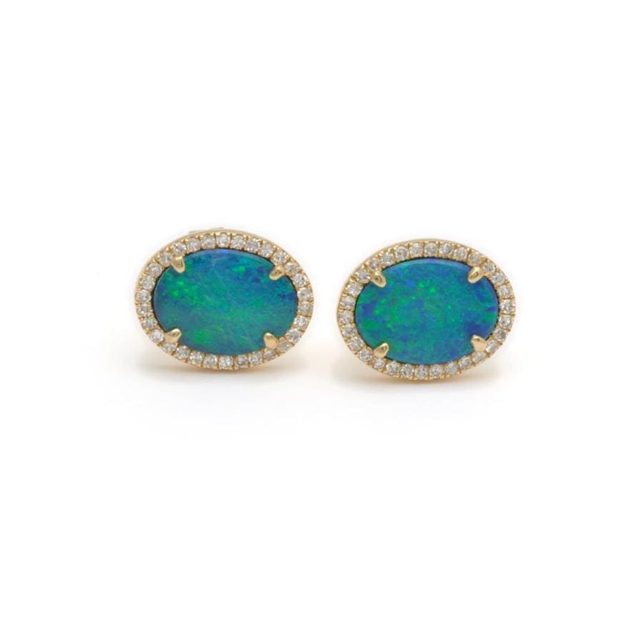 Blue opal diamond earrings