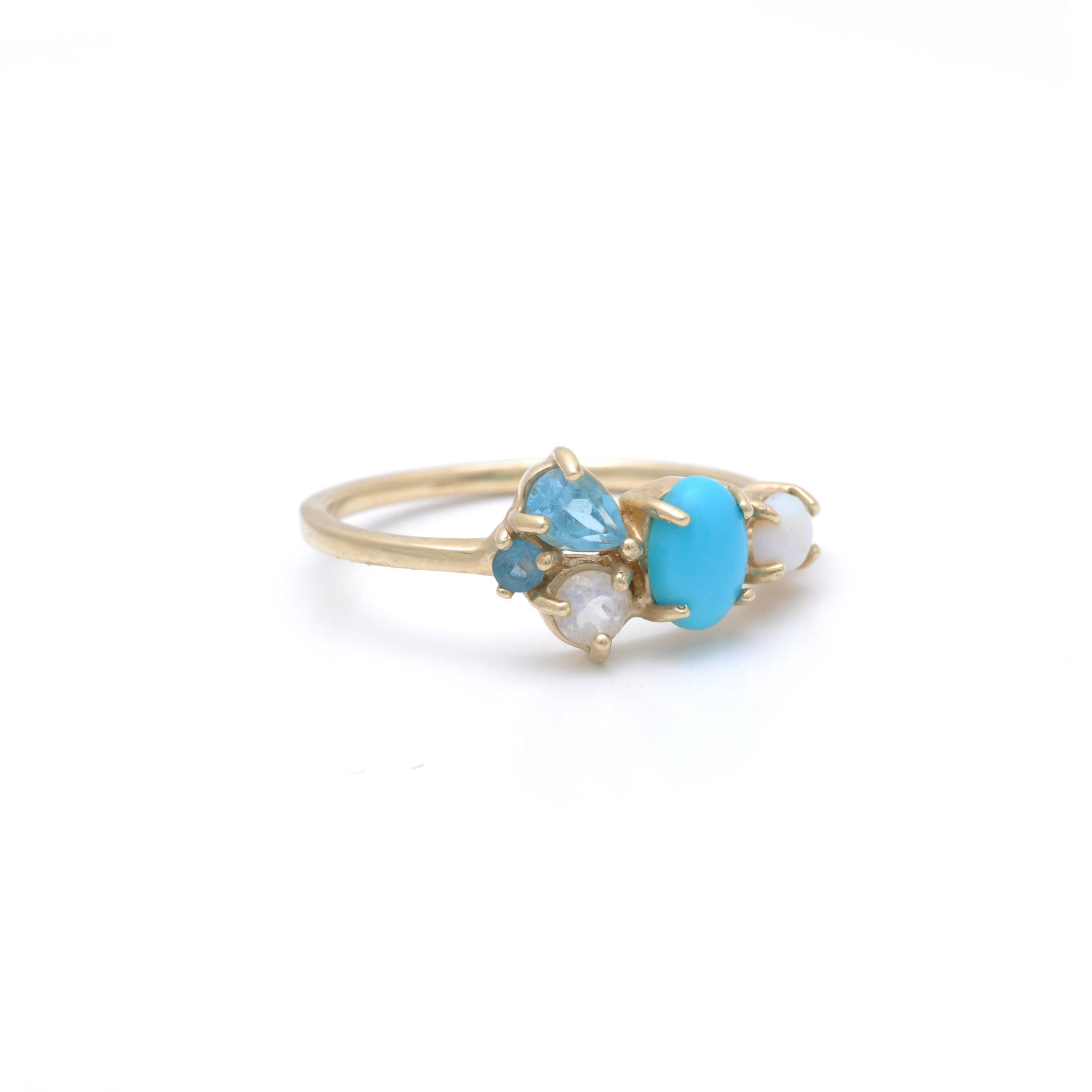 Blue Topaz Turquoise Opal Gold Ring