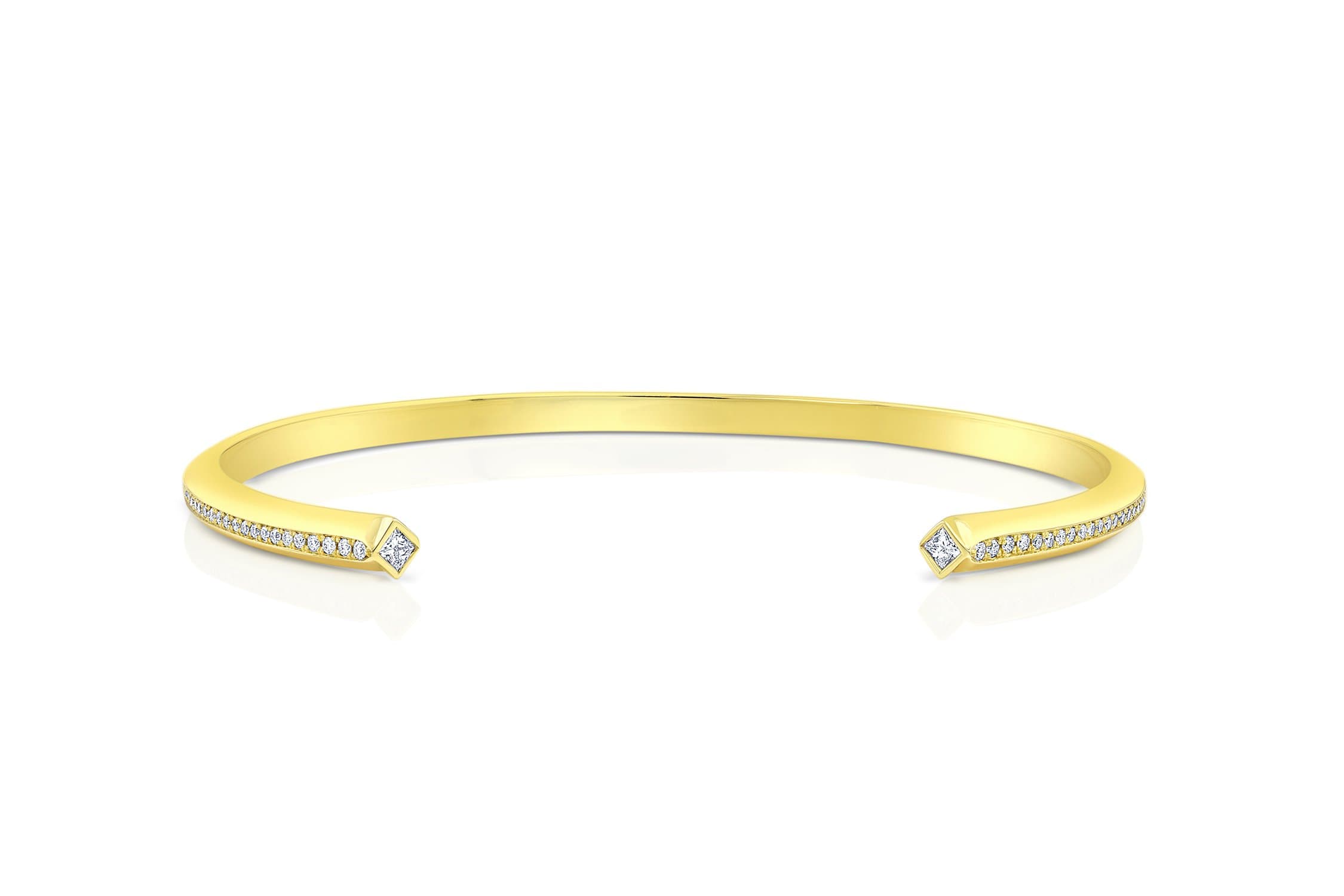 Diamond Yellow Gold Narrow Cuff Bracelet