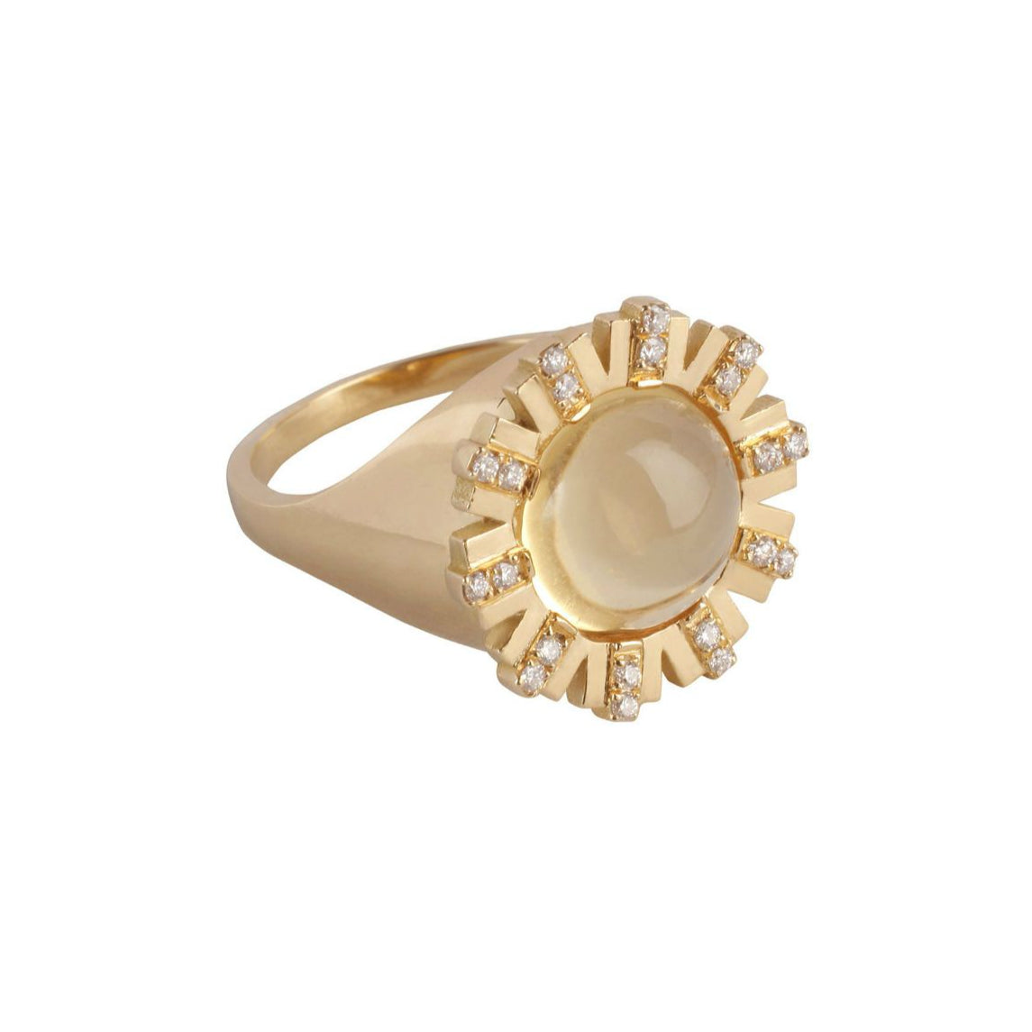 Birthstone Cabochon Diamond Sun Signet Ring