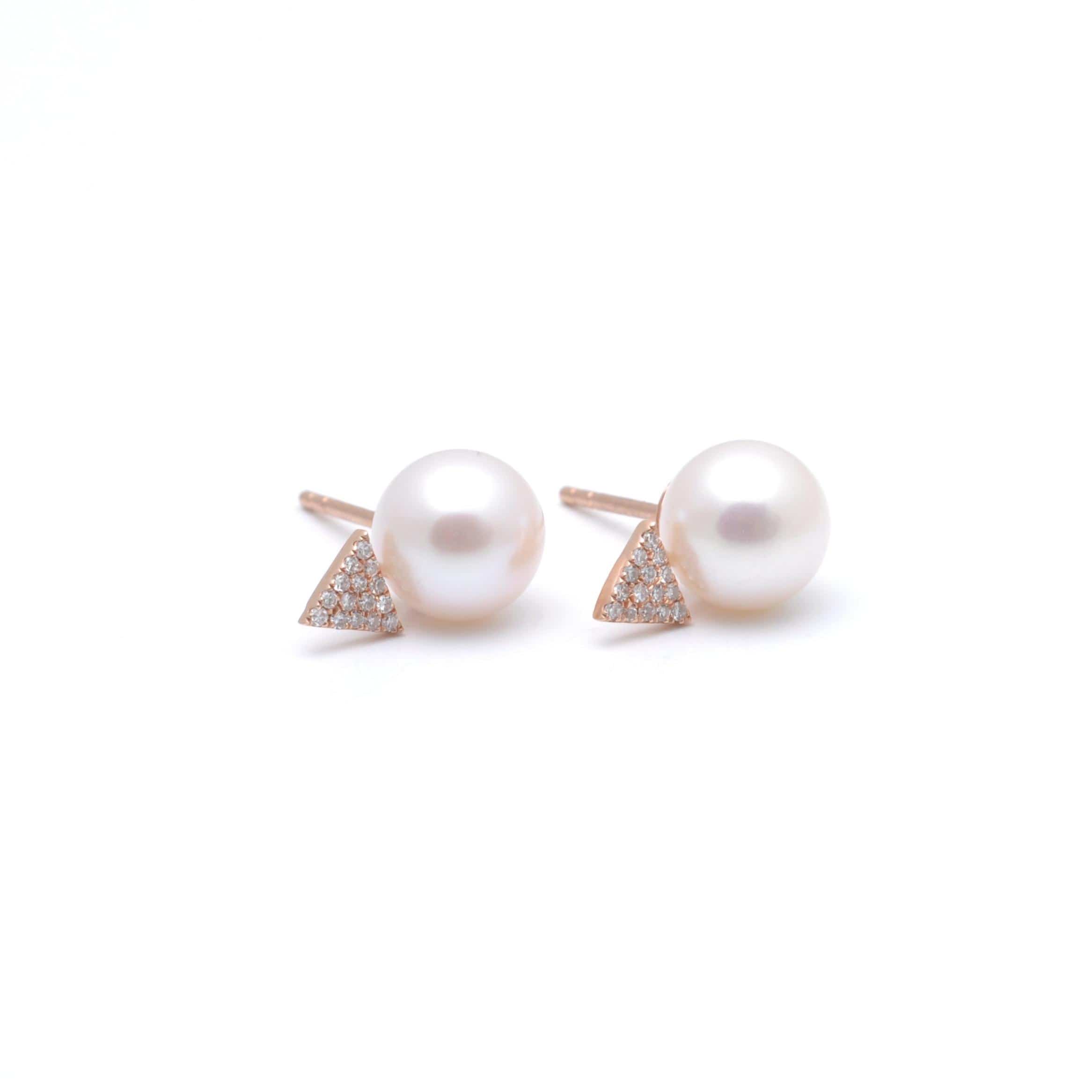 White Pearl Diamond Triangle Studs