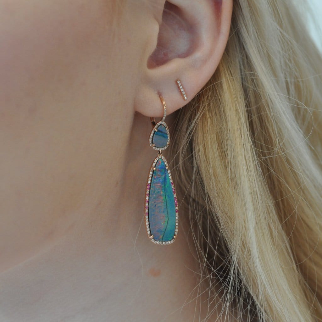 Opal Doublet Pave Diamond & Pink Sapphire Earrings