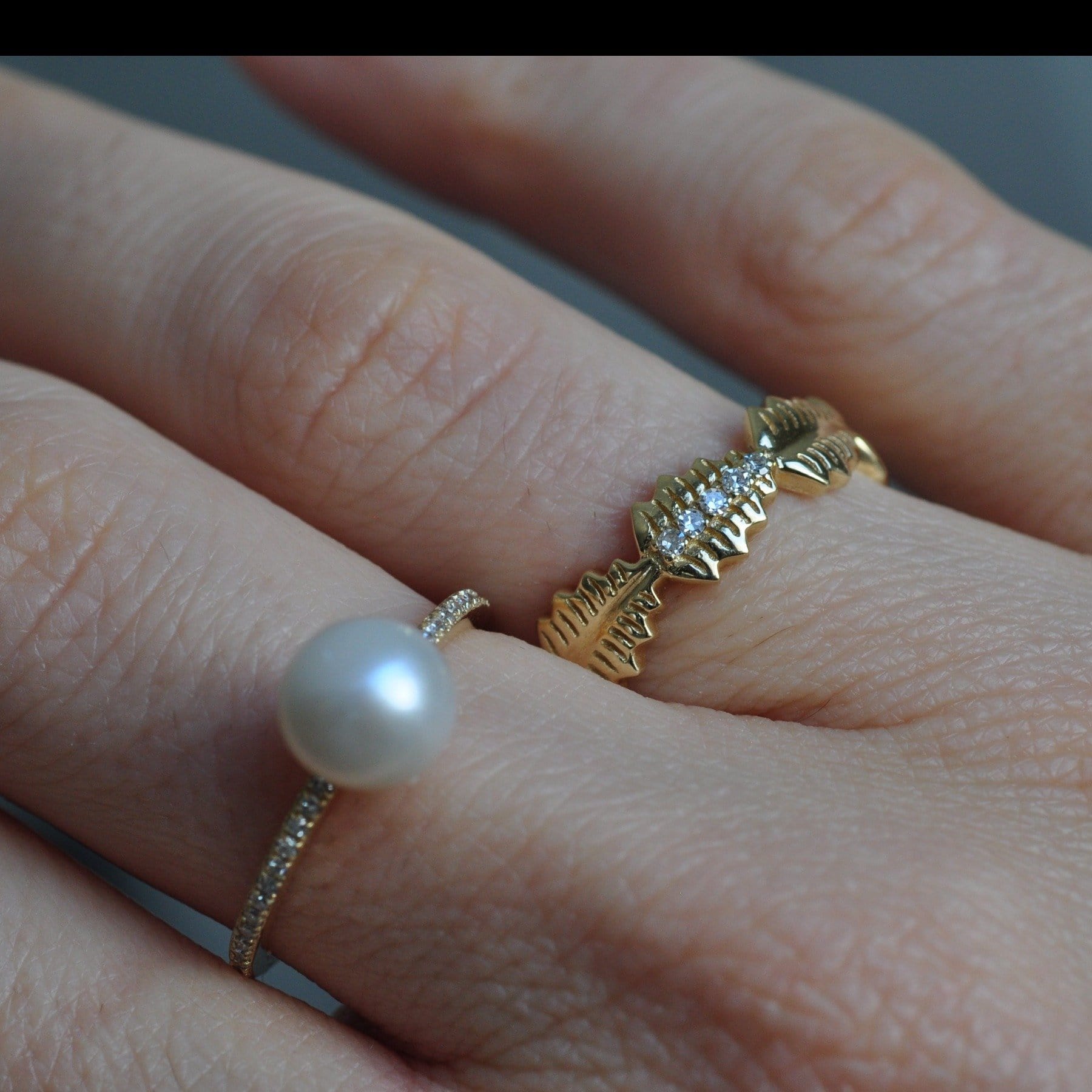 Pearl Pave Diamond 14K Ring