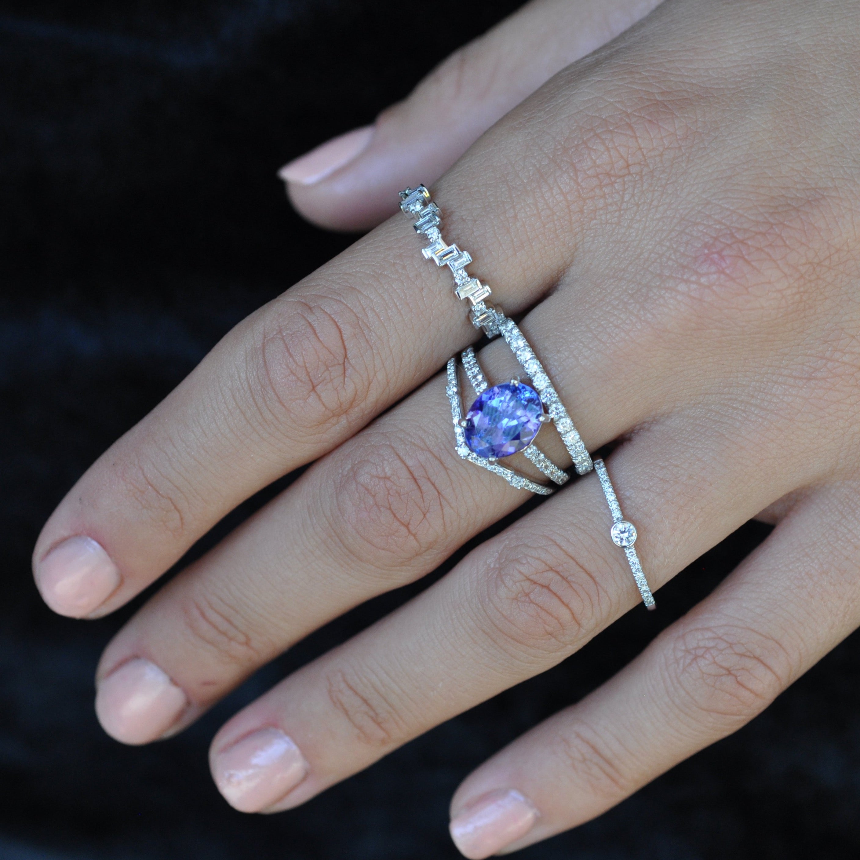 delicate bezel set diamond stacking ring