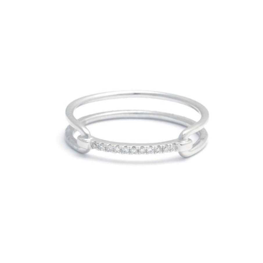 Diamond Bridle Bit White Gold Double Band Ring - Curated Los Angeles