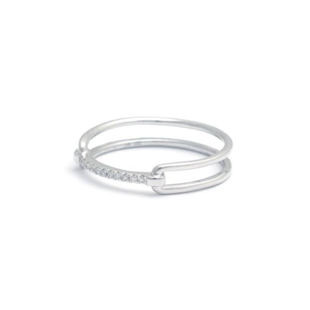 Diamond Bridle Bit White Gold Double Band Ring - Curated Los Angeles