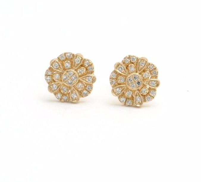 Diamond Flower Yellow Gold Stud Earrings - Curated Los Angeles