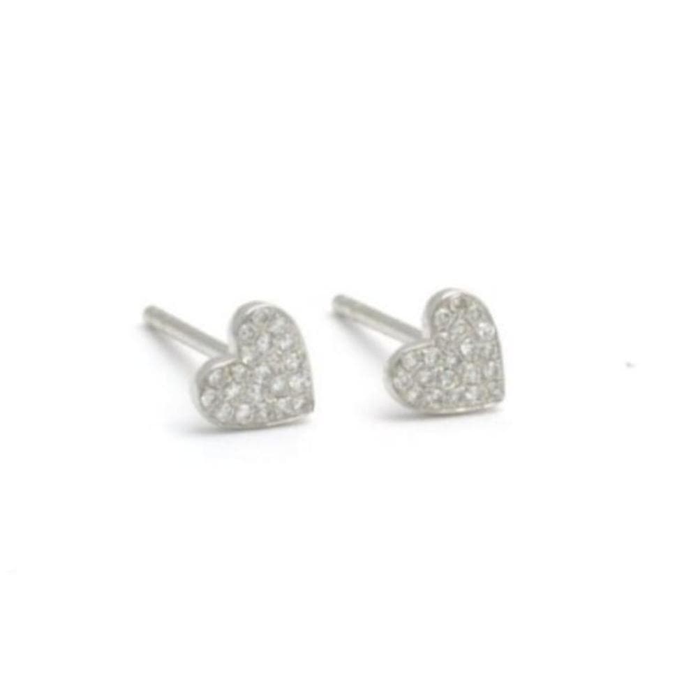 Diamond White Gold Heart Stud Earrings - Curated Los Angeles
