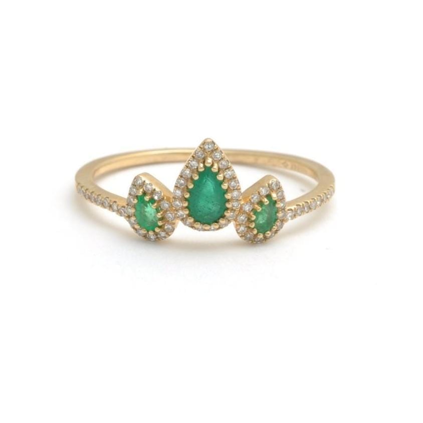 Triple Pear Shape Emerald Diamond Ring - Curated Los Angeles