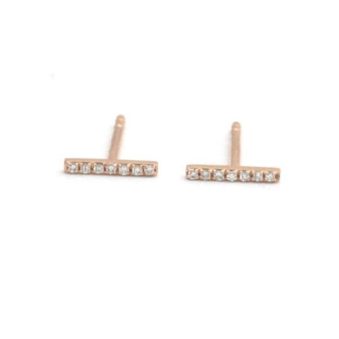 Diamond Pave Bar Stud Rose Gold Earrings - Curated Los Angeles