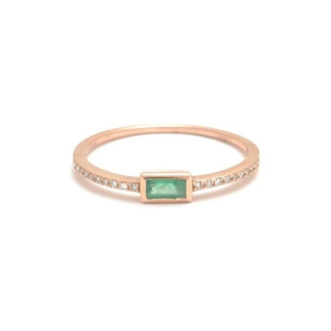 Emerald Baguette Ring with Diamonds in the Band